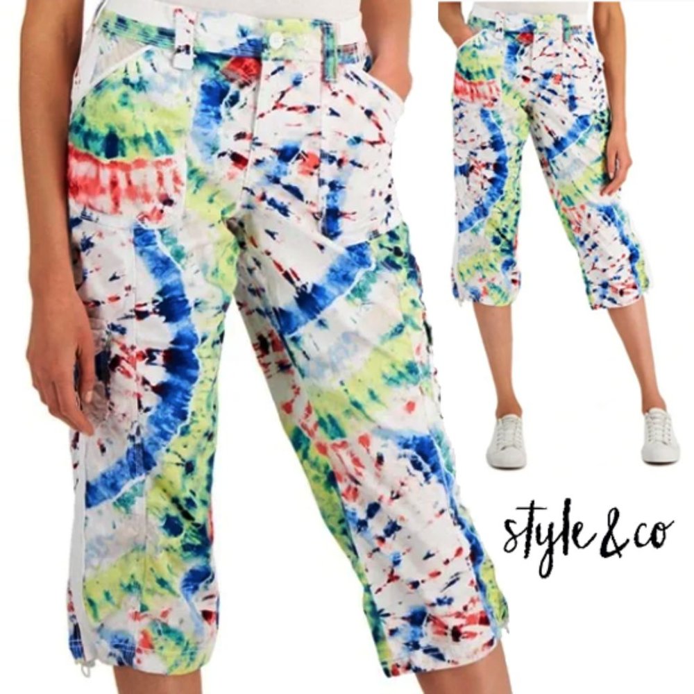 Style & Co. Women's Tie-Dye Capris in Blue, Green & Red
